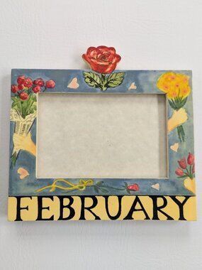 Vintage Exposures Photo Frame February Months Of The Year Hand Painted Wooden